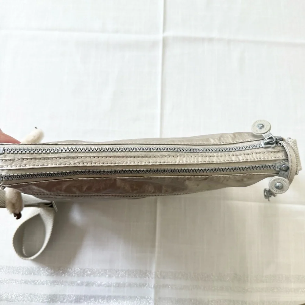 KIPLING Alvar Purse Metallic Silver Crossbody Bag Multi Zippered Slingbag